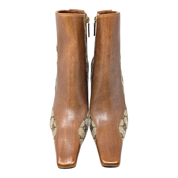 Vintage Gucci Tom Ford GG Monogram Square Toe Kitten Heel Ankle Boots Brown 9 - Picture 4 of 14